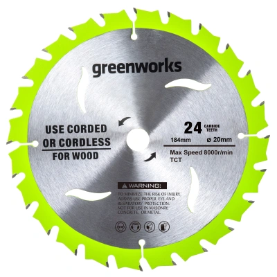 Диск пильный по дереву для циркулярной пилы Greenworks, 184x20 мм, 24T