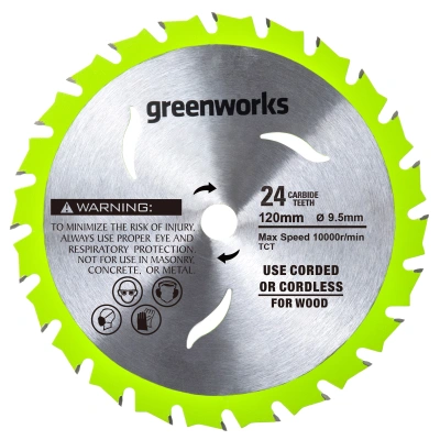 Диск пильный по дереву для циркулярной мини-пилы Greenworks, 120х9.5 мм, 24T