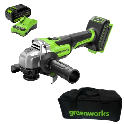 Угловая шлифмашина Greenworks AG590K4 24V (125 мм) аккумуляторная, с АКБ 4 А/ч и ЗУ