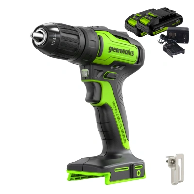 Дрель-шуруповерт Greenworks GD24DD35K2 24V (35Нм) аккумуляторная, с АКБ 2×2 А/ч и ЗУ 