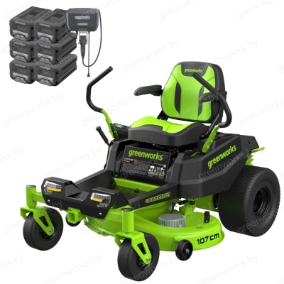 Райдер садовый Greenworks GC82ZT107K7 82V (107 см) Zero Turn CrossoverT аккумуляторный с нулевым радиусом разворота, с 6×АКБ 7.2А/ч и ЗУ