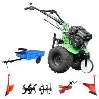 Мотоблок AURORA COUNTRY 800 MULTI-SHIFT с прицепом и двигателем 170-2F 7.0 л.с., колеса 19х7*8. В комплекте: сцепка, плуг, окучник, фрезы, 