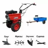 Купить Мотоблок АВАНГАРД АМБ-1М с двигателем Кадви/Lifan 170F 7,0 л.с. (колеса 4х10) С прицепом. В комплекте: плуг, сцепка, распашник, фрезы в Минске с Доставкой по РБ