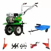 Мотоблок AURORA COUNTRY 900 MULTI-SHIFT с прицепом и двигателем АЕ-7 7.0 л.с., колеса 4.00х10 (5.00х12) В комплекте: сцепка, плуг, окучник, фрезы,