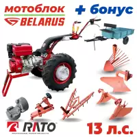 Купить Мотоблок МТЗ (Беларус)-012WM (двигатель бензин. RATO, 13 л.с., ШИНЫ 6.00L-12 KAMA 421) + подарок + пахотный комплект + прицеп ТМ-650/2 (2-х местный) в Минске с Доставкой по РБ