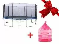 Батут с защитной сеткой и лестницей, 457.5х85 см + Домик- палатка игровая детская, Замок, ARIZONE Батут с защитной сеткой и лестницей, 457.5х85 см + Домик- палатка игровая детская, Замок, ARIZONE