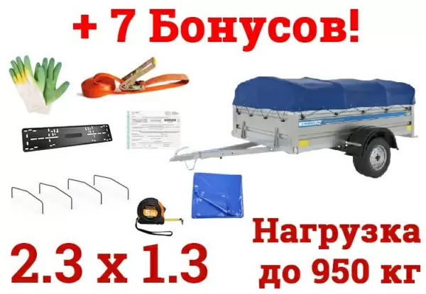 Автомобильный оцинкованный прицеп Кремень "Профи Премиум" (2,3х1,3) на рессоре alko