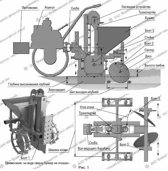 Купить Картофелесажалка для мотоблока однорядная КСТ 00.70.04.00.00 (бункер 28л) в Минске с Доставкой по РБ