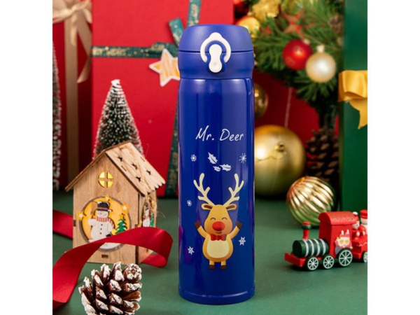 Купить Термос, 500 мл, нержавеющая сталь, MERRY CHRISTMAS, синий, PERFECTO LINEA в Минске с Доставкой по РБ