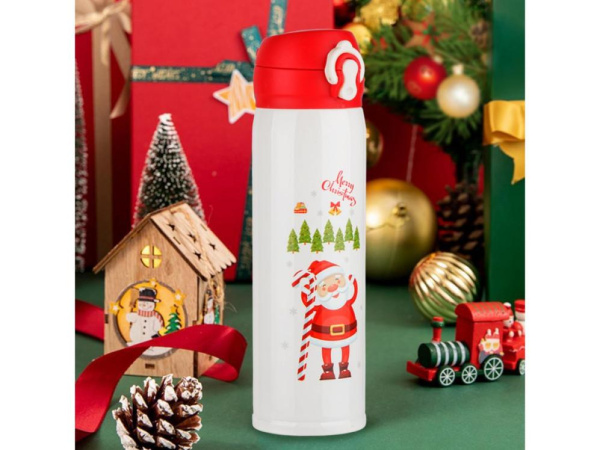 Купить Термос, 500 мл, нержавеющая сталь, MERRY CHRISTMAS, белый, PERFECTO LINEA в Минске с Доставкой по РБ