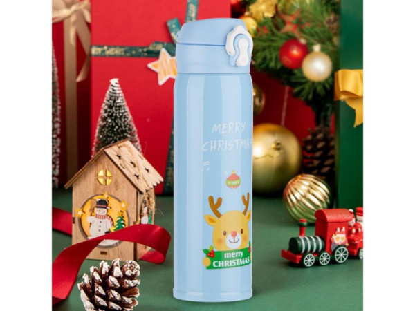 Купить Термос, 500 мл, нержавеющая сталь, MERRY CHRISTMAS, голубой, PERFECTO LINEA в Минске с Доставкой по РБ