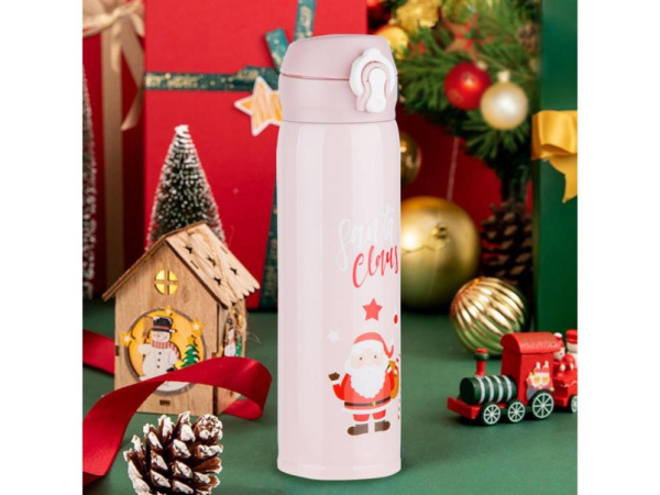 Купить Термос, 500 мл, нержавеющая сталь, MERRY CHRISTMAS, розовый, PERFECTO LINEA в Минске с Доставкой по РБ